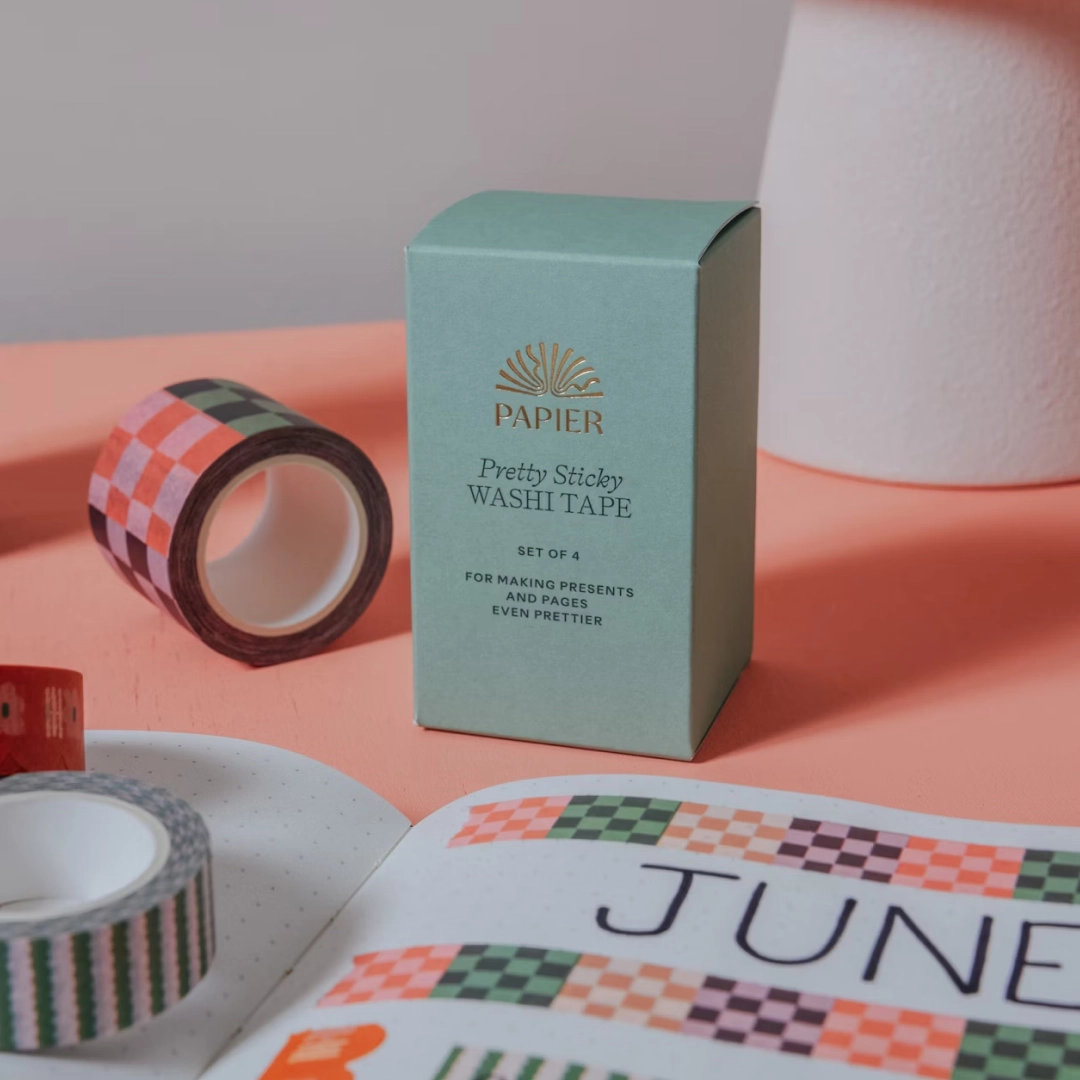Plastic Free Washi Tape - Check design box of 4